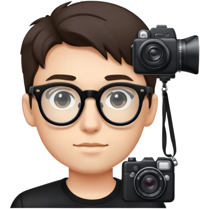 A handsome boy wearing glasses and holding a camera Wearing black clothes emoji