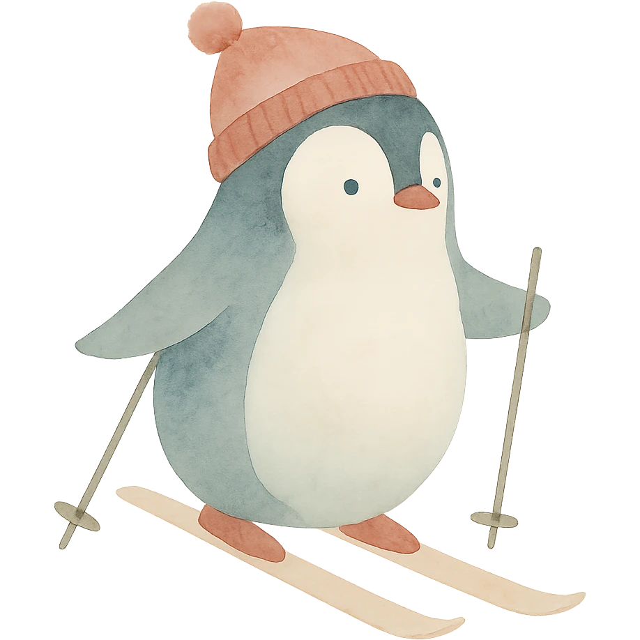 un pinguin avec un bonnet des batons qui fait du ski emoji