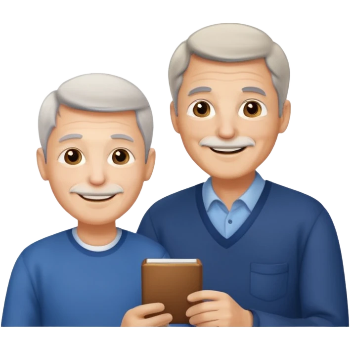 man of 60 years old teaching a young man emoji
