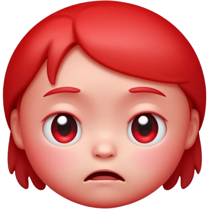 a baby red upset face emoji with a glowing pastel red gradient behind it  emoji