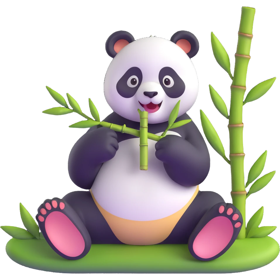 panda eating bamboo in forrest background, close up pose emoji