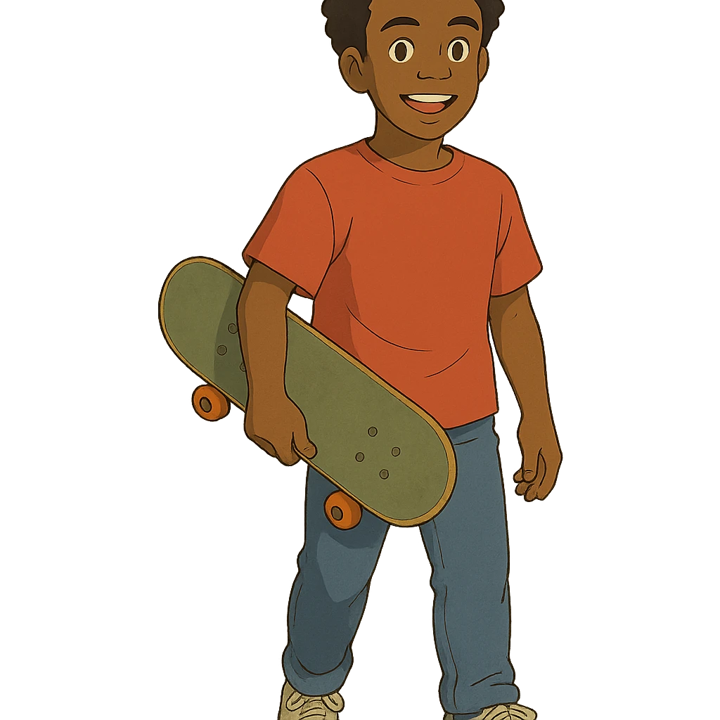 ghibli style black man holding a skateboard emoji
