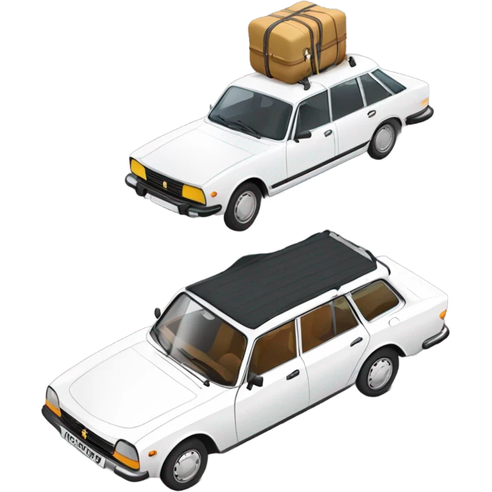 a white peugeot 504 break with few luggage on the roof emoji