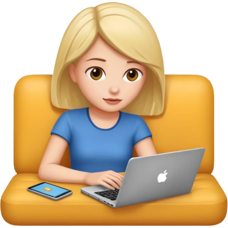 A girl is lying on the couch with a laptop, working emoji