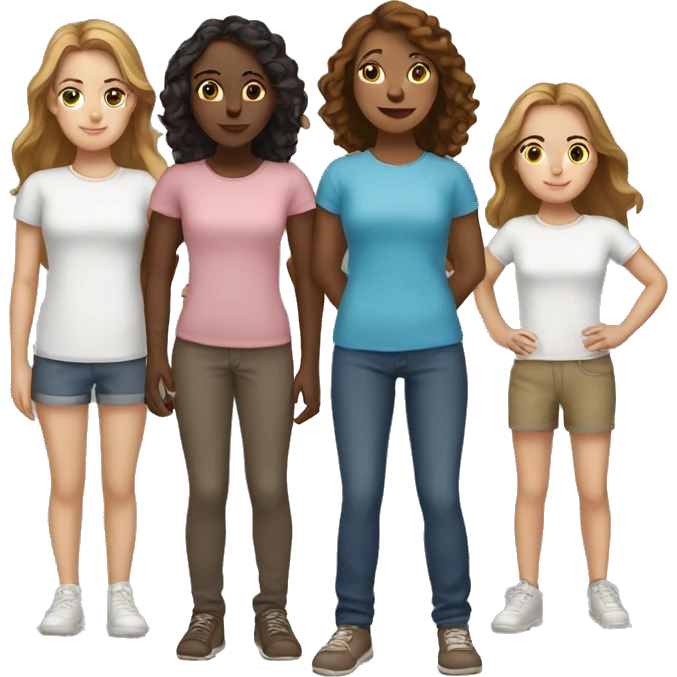 Five white girl with with brown hair (standing together) emoji