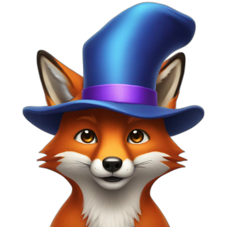 a fox with a hat of a magician oh his head emoji