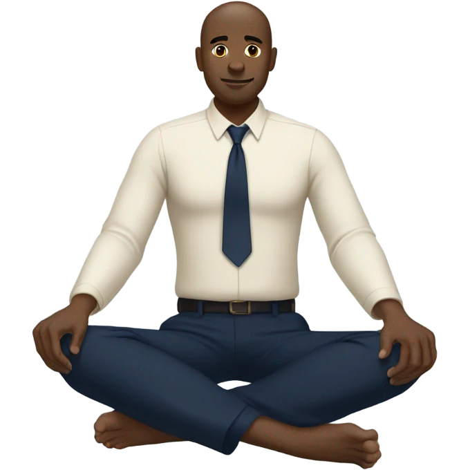 man meditating sitting down with cream dress shirt and navy blue pants  emoji