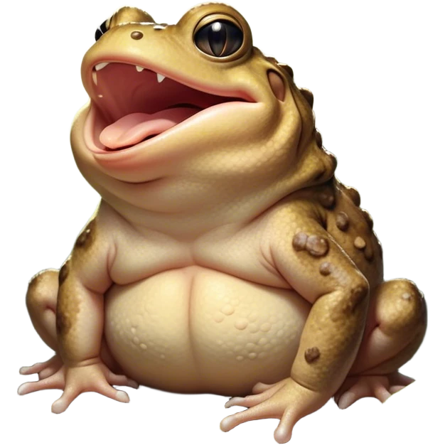 Cinematic Cute Yawning Toad Portrait Emoji, Head tilted slightly with a dramatic, wide-open yawn, showcasing a stout, textured body with drooping, warty features and sleepy, half-closed eyes, Simplified yet irresistibly adorable features, highly detailed, glowing with a soft, cozy woodland glow, high shine, relaxed yet expressive, stylized with a dash of whimsical amphibian charm, soft glowing outline, capturing the essence of a drowsy yet affectionate toad that appears ready to stretch out for a nap! emoji