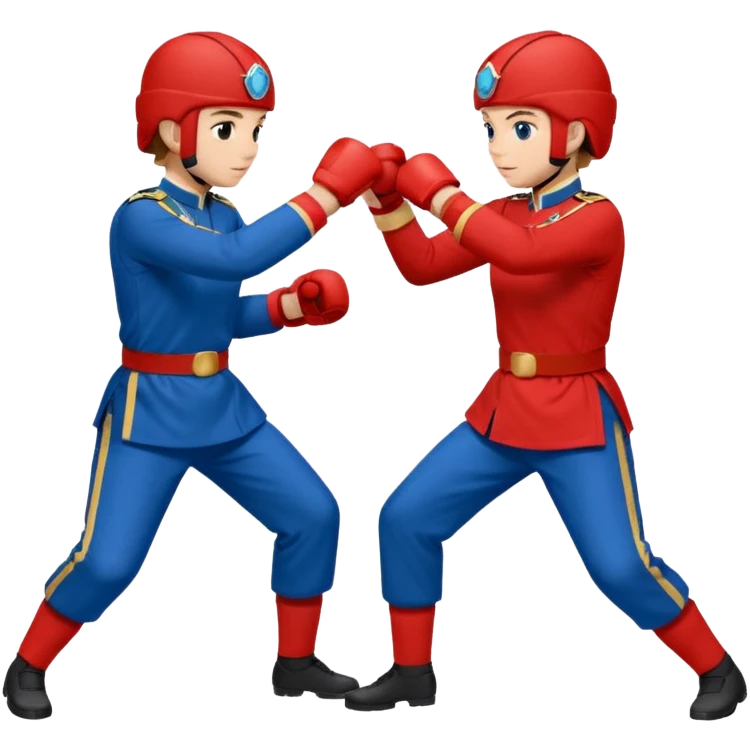 two peope sparring, red uniform and blue unidorm emoji