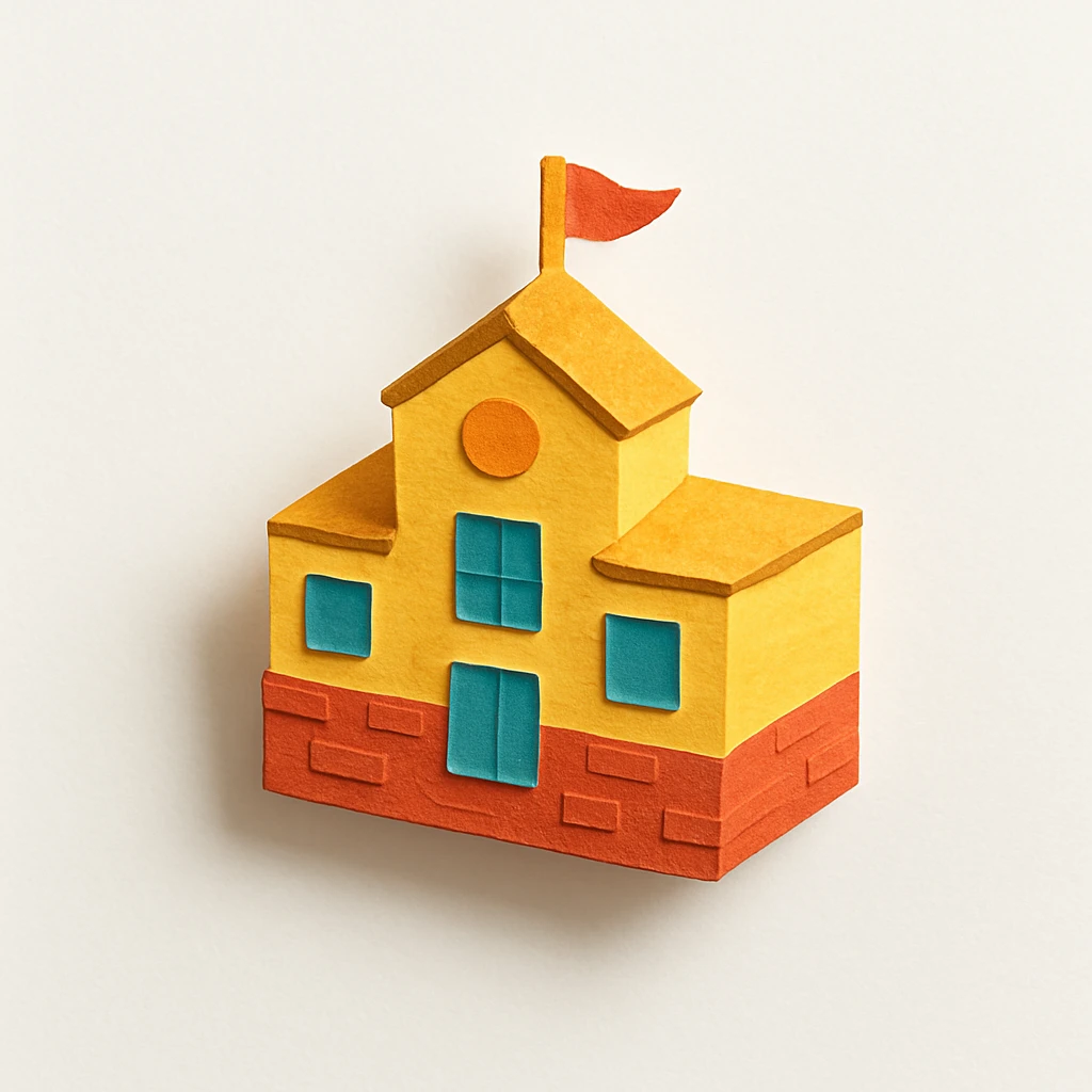 isometric red brick and yellow school emoji
