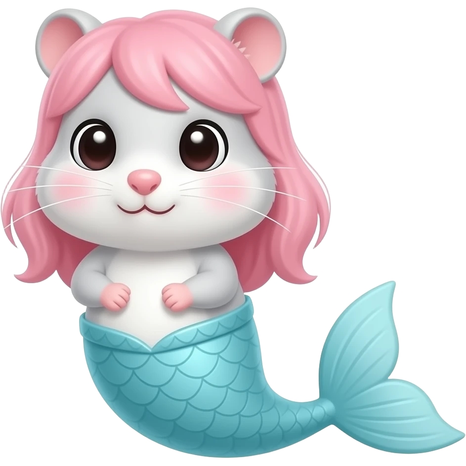 cartoon Hamster with light blue mermaid tail  and light pink hair emoji