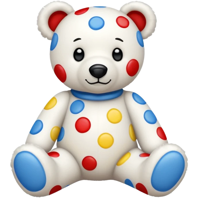 White teddy bear covered with blue, red and yellow spots and square dots on the feet emoji