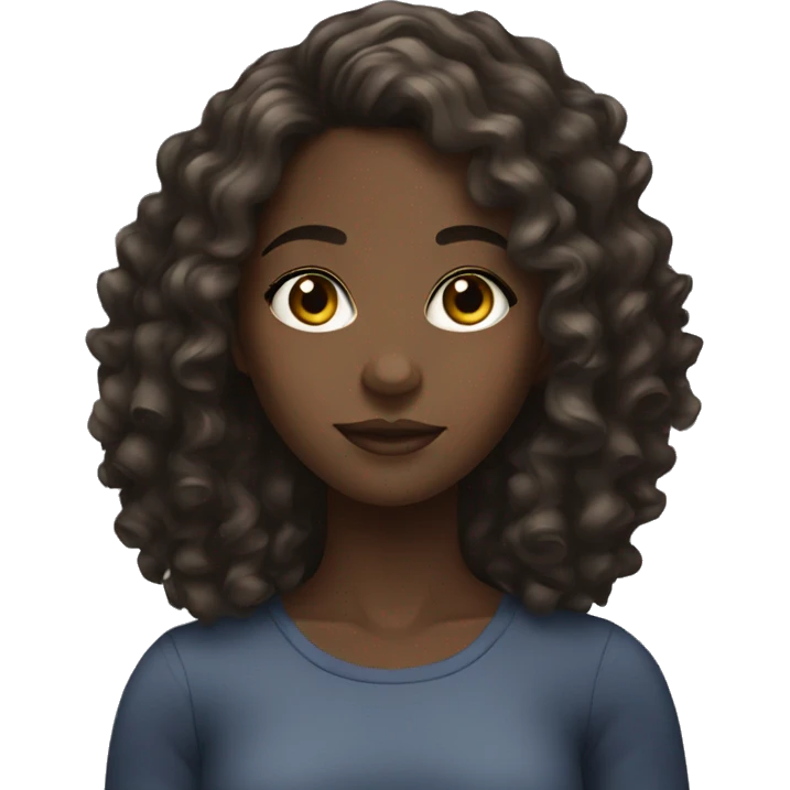Black girl with long curly hair dark eyes emoji