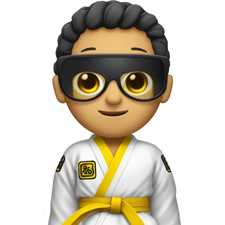 Asian Cool boy with jiujitsu gi with a yellow belt and sunglasses emoji