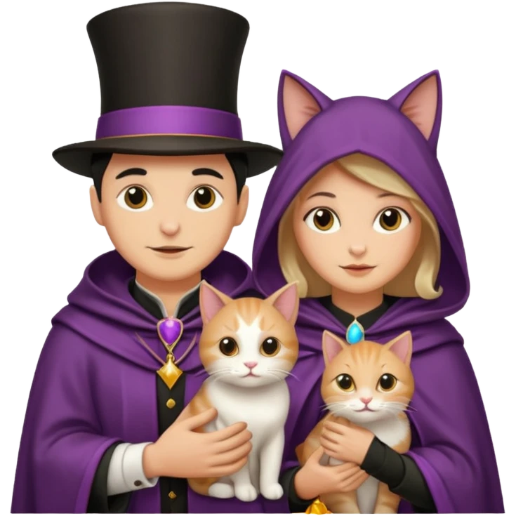 magician couple and their pet cat emoji