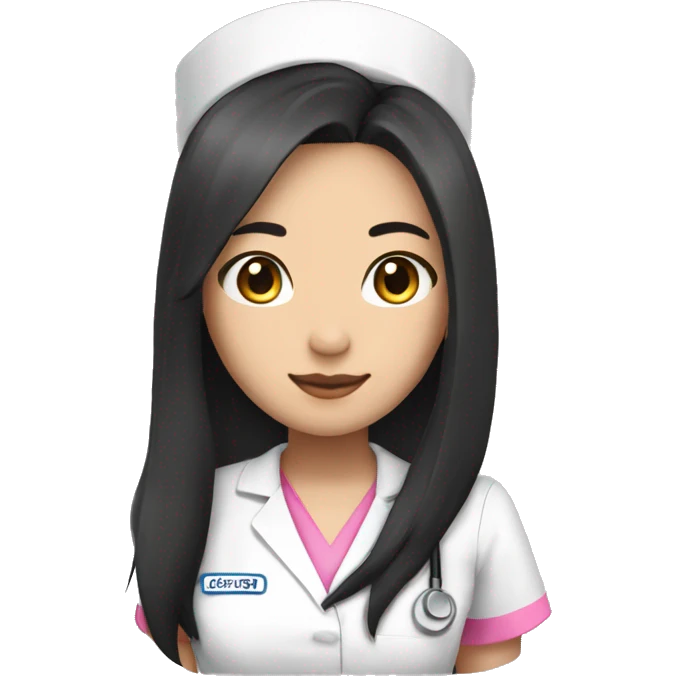Pretty Asian nurse with long black hair and pink scrubs emoji