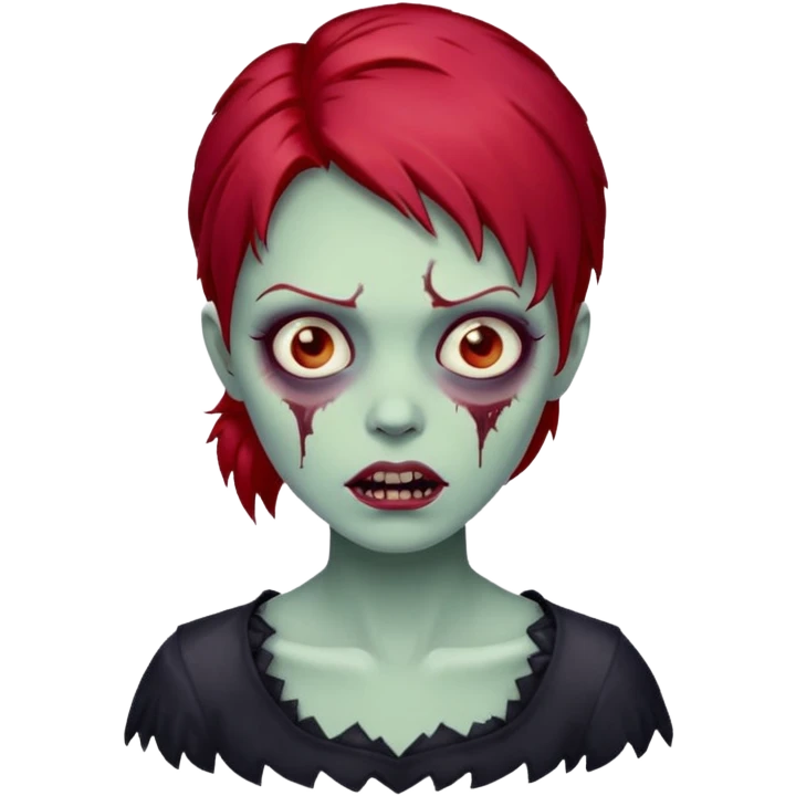 Zombie emoji woman with cherry red hair emoji