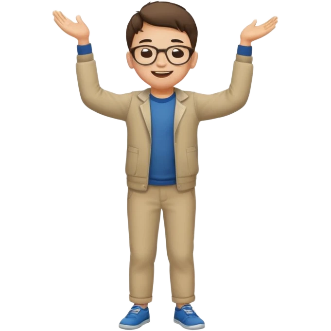 Very excited boy, full body, eyes closed, wearing glasses emoji