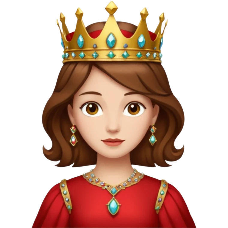 Renaissance lady – brown hair in jeweled crown, red dress with gold trim emoji