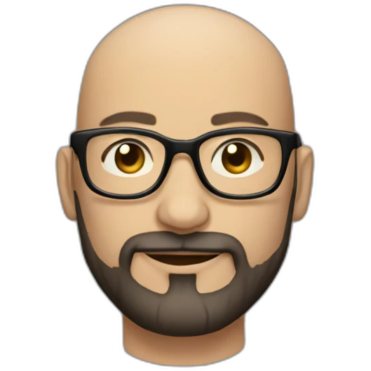 Almost bald dark haired 40 year old man with beard and round glasses emoji