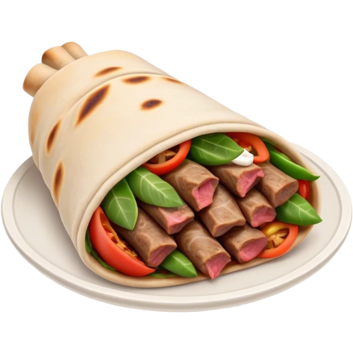 Cinematic Realistic Gyros Dish Emoji, showcasing succulent, spiced meat wrapped in pita with fresh vegetables rendered with lifelike detail and dynamic, appetizing lighting. emoji