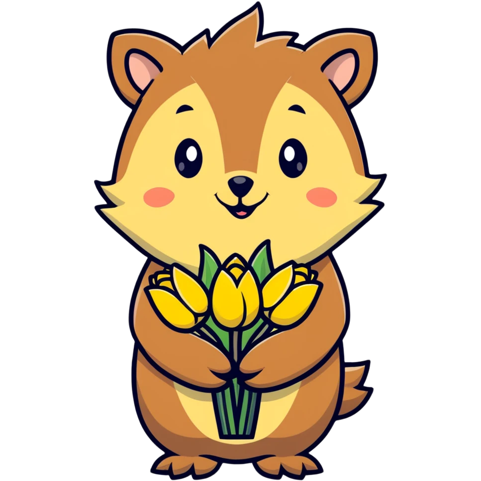 adorable hedgehog with a bouquet of yellow tulips emoji