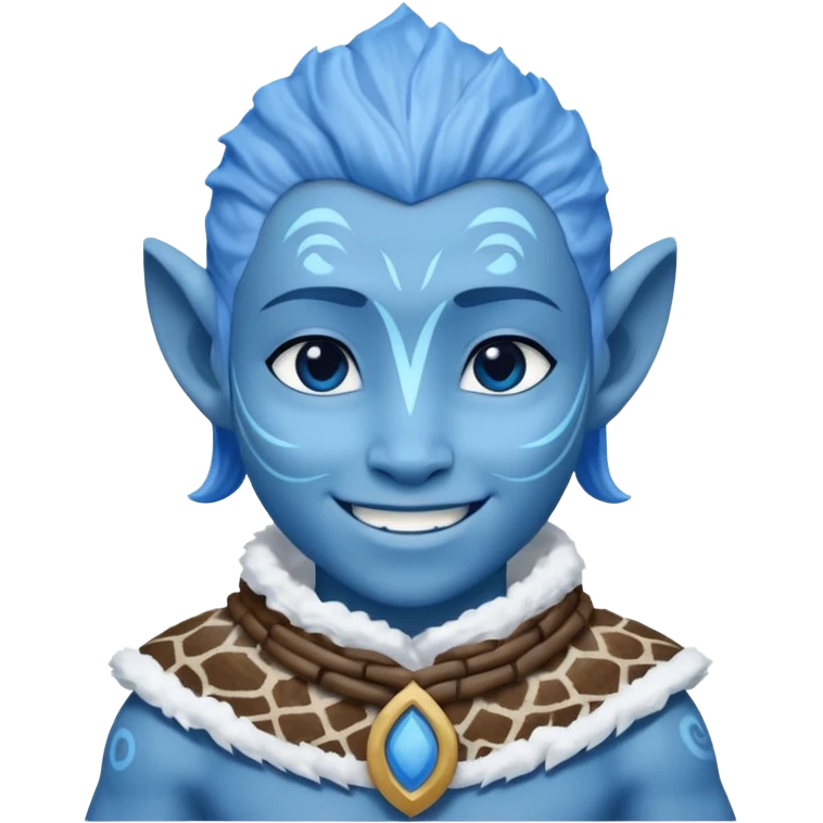 a Avatar blue skin wearing ancient animal skin cloth with snow, half body, icon emoji