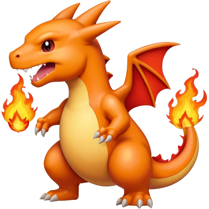 cute minimalistic charizard pokemon throwhing flames emoji