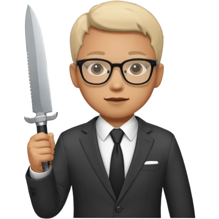 man with glasses wearing a suit and holding a knife emoji