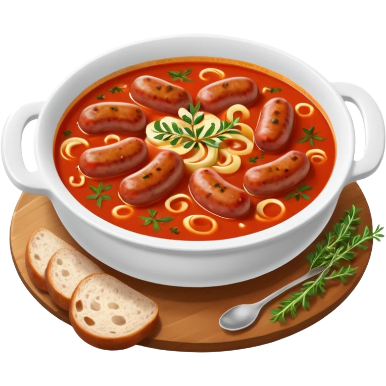 emoji of Rougail saucisse meal. Typical Reunion island meal. Sliced sausage in tomato reduced soup with thym  emoji