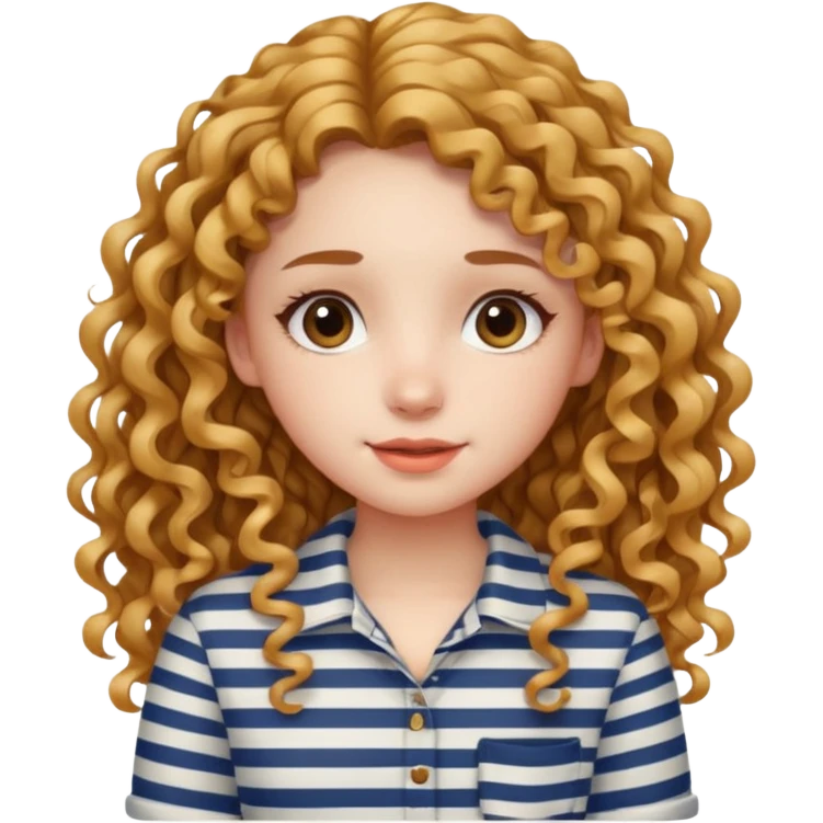 stripped shirt wearing Cute girl long curly hair style. emoji