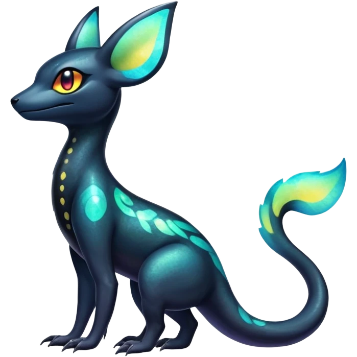 Colorful Iridescent Exotic Salandit-Aurorus-Umbreon-Fakémon-hybrid-creature (full body)  emoji