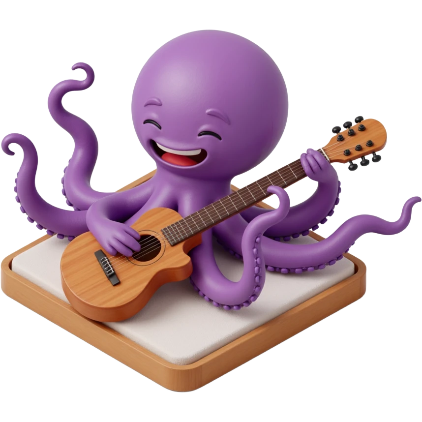 happy octopus with multiple arms playing guitar emoji