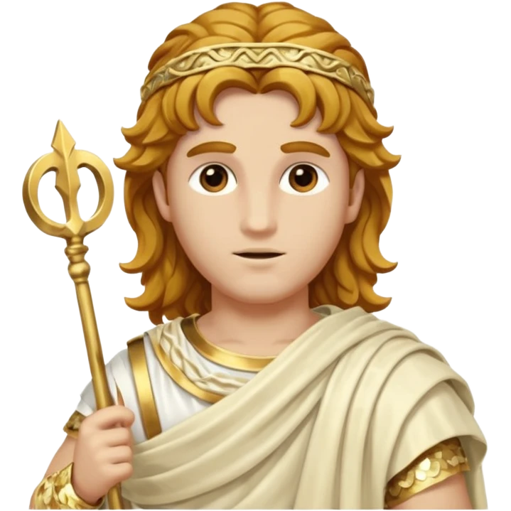 Mercury, Messager of the Gods from Roman Deities with long golden brown wavy hair, ivory sequin toga emoji