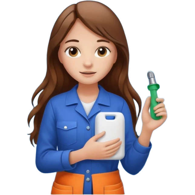 beautiful girl with long brown hair constructing new bathroom area with new shower and amenities  emoji