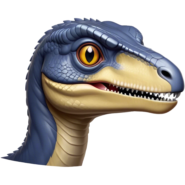 Cinematic Noble Velociraptor Portrait Emoji, Poised and agile, with a slender, streamlined build, sharp, cunning eyes, and a sleek snout hinting at predatory precision, Simplified yet sharply defined features, highly detailed, glowing with a cool, dynamic radiance, high shine, intelligent and swift, stylized with an air of agile prehistoric grace, focused and alert, soft glowing outline, capturing the essence of a watchful and confident Velociraptor that appears ready to dash out of the screen with effortless speed! emoji