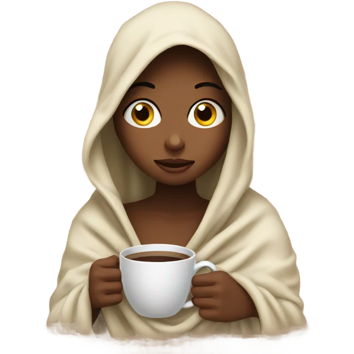 girl inside a blanket sipping coffee eyes open emoji