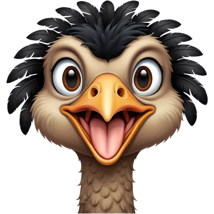 A cute cartoon adult male ostrich with black feathers. Mouth open. emoji
