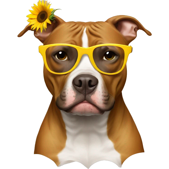 Pitbull with sunflower glasses emoji