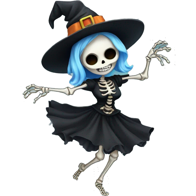 Cute skeleton women witch dancing emoji