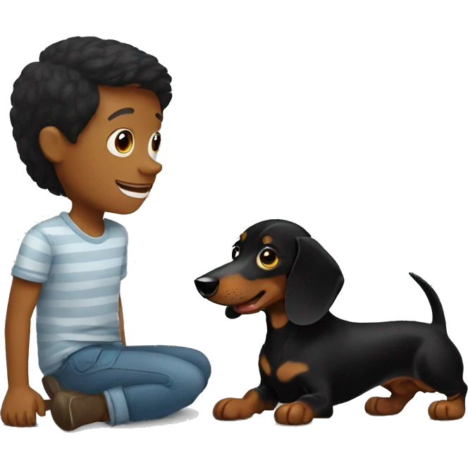 black dachshund with its boy owner emoji