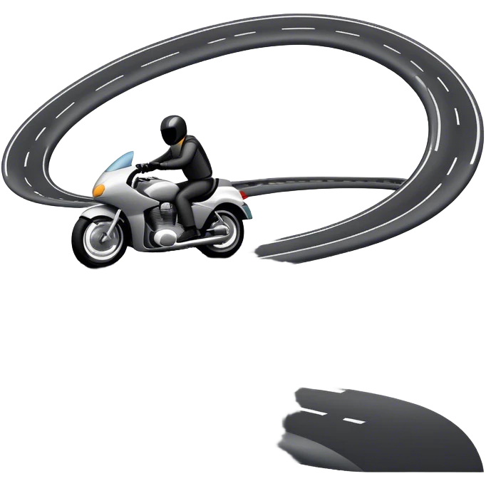 An icon showing a motorcycle and a car speeding through a winding road, with the car’s sleek silhouette blending into the curve of the road while the motorcycle zips past. The scene should capture the thrill of the ride, the freedom of the open road. transparent background. emoji