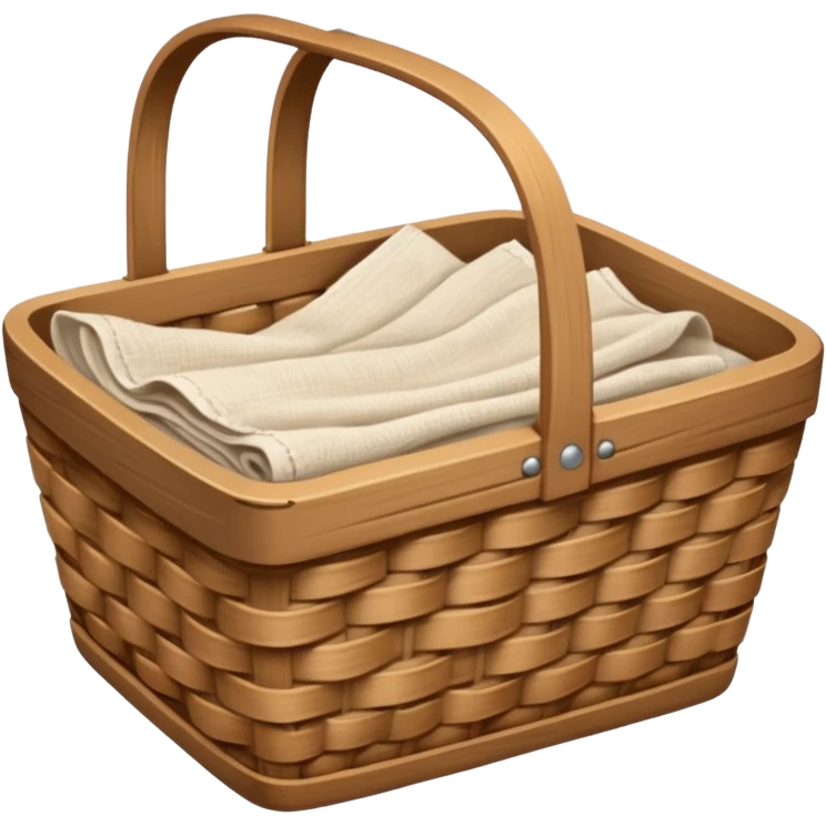 A wooden light Brown basket with fresh washed linen emoji