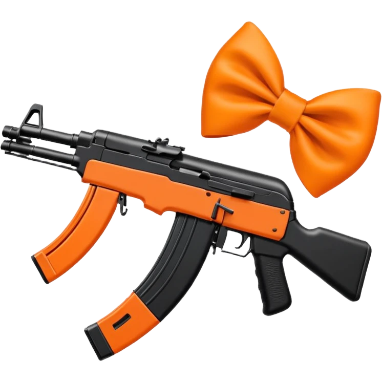 black AK-47 with bright orange bows, emoji art style emoji