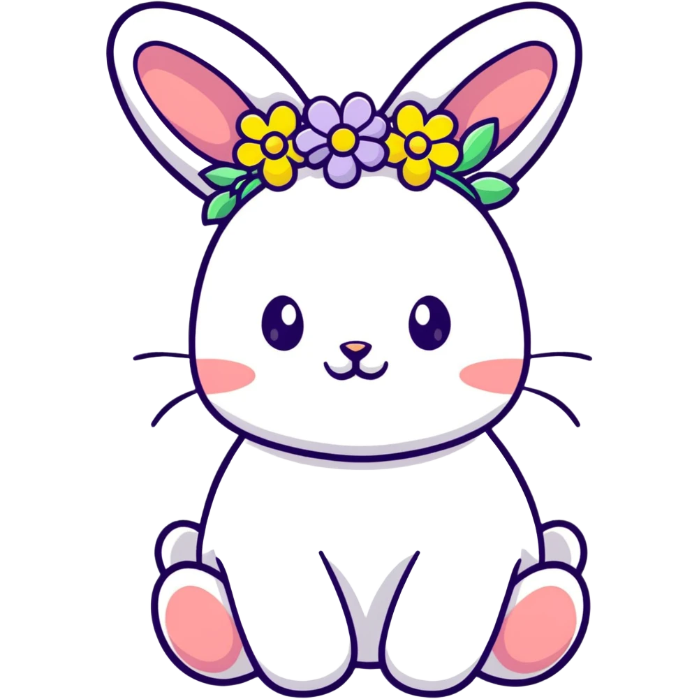 sweet bunny rabbit wearing colorful flower wreath emoji