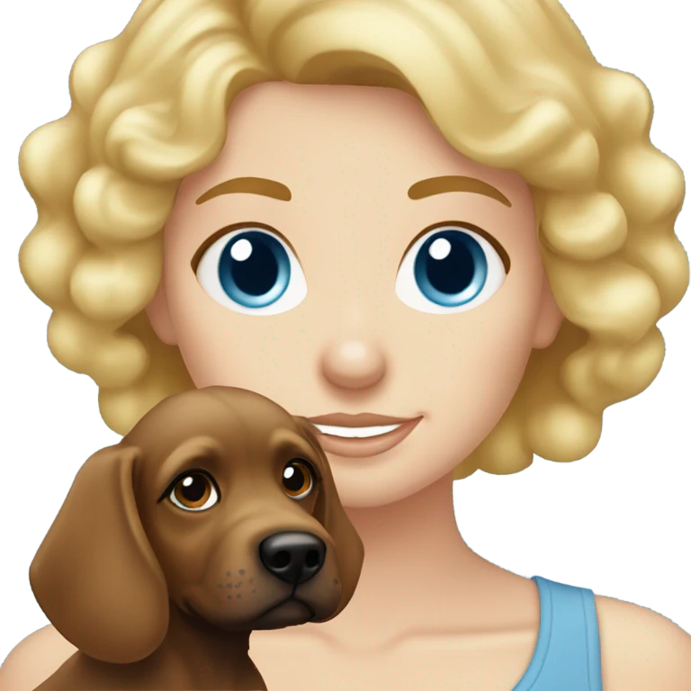 blue eyed blonde lady with brown Cockapoo puppy dog emoji