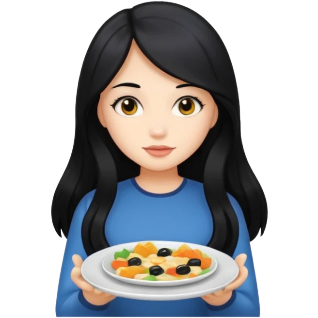 Girl with long black hair holding a plate emoji