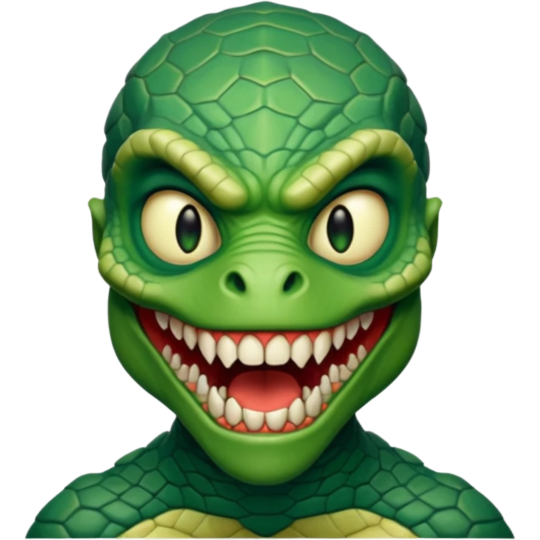 Reptilian humanoid, sharp teeth, small horror emoji, no background emoji