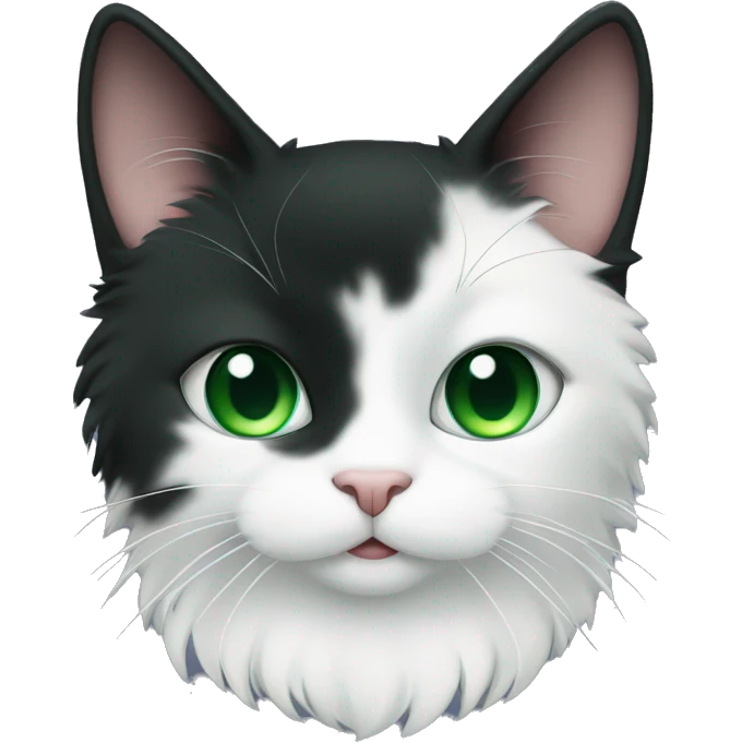 fluffy tuxedo cat with green eyes and green collar emoji