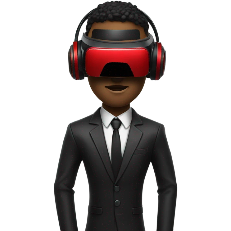 Cyberpunk man wearing black suit, red VR headset emoji